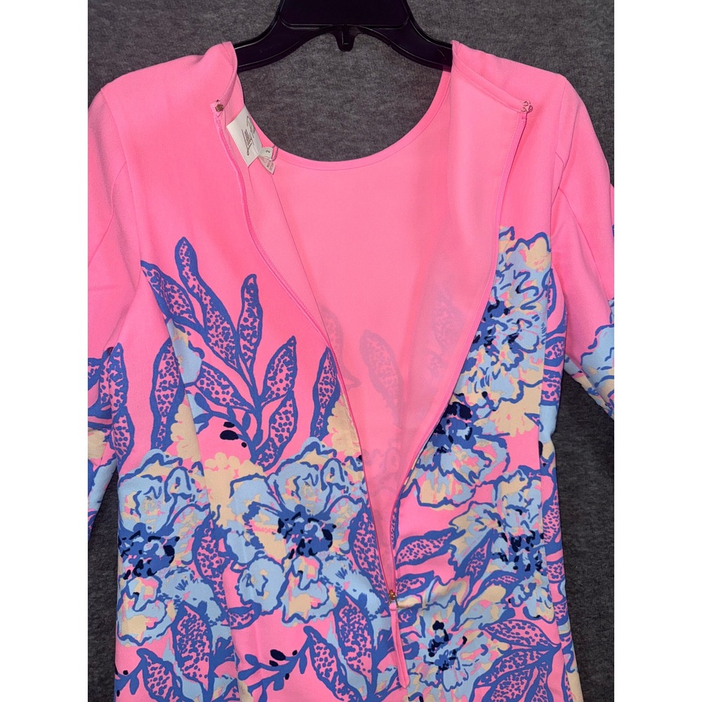 Lilly Pulitzer Gwenlyn Dress Pink Blue Floral Zip Flared Sleeve Size 2 NEW - Picture 11 of 11